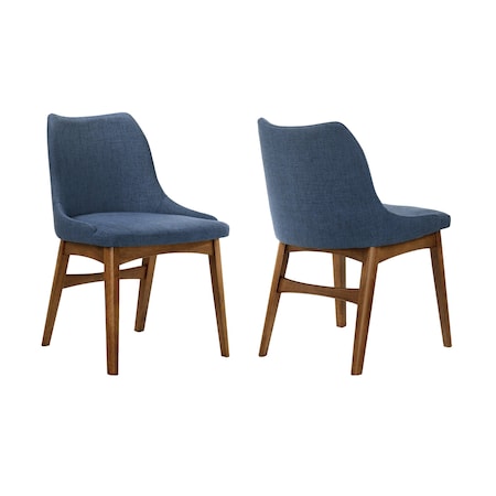 Armen Living Azalea Blue Fabric and Walnut Wood Dining Side Chairs, PK2 LCAZSIWABLU